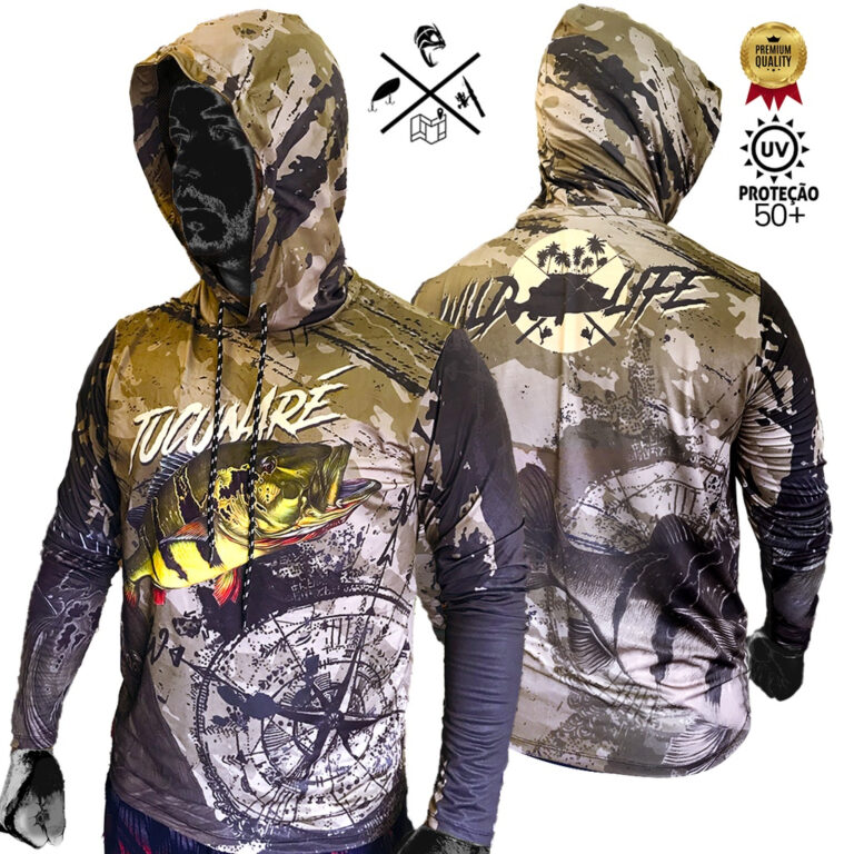 Camisa Masculina Camuflada De Pesca Com Proteção