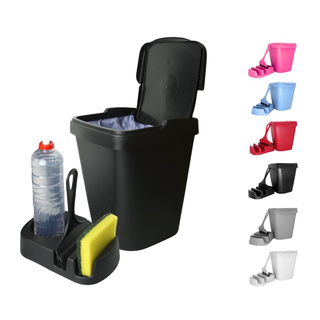 Kit Pia 3 Peças  Lixeira 4,8L, Porta Detergente e Rodinho de Pia em Plástico Resistente