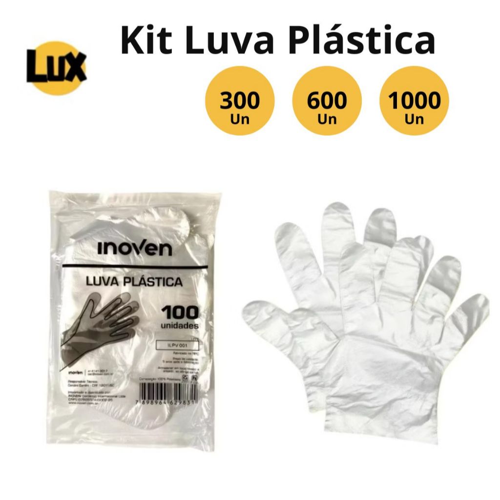 Kit Luva Plástica Descartável 300 / 600 / 1000 Unidades | Uso Doméstico, Cozinha, Limpeza e Estética