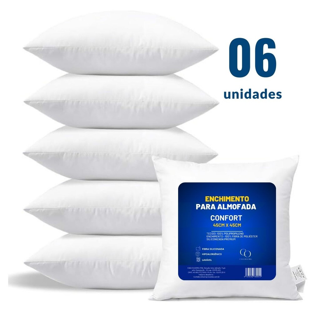 Kit 6 Almofadas Para Sofá Com Enchimento Decoração 45cm x 45cm TNT Fibra Siliconada Antialérgico