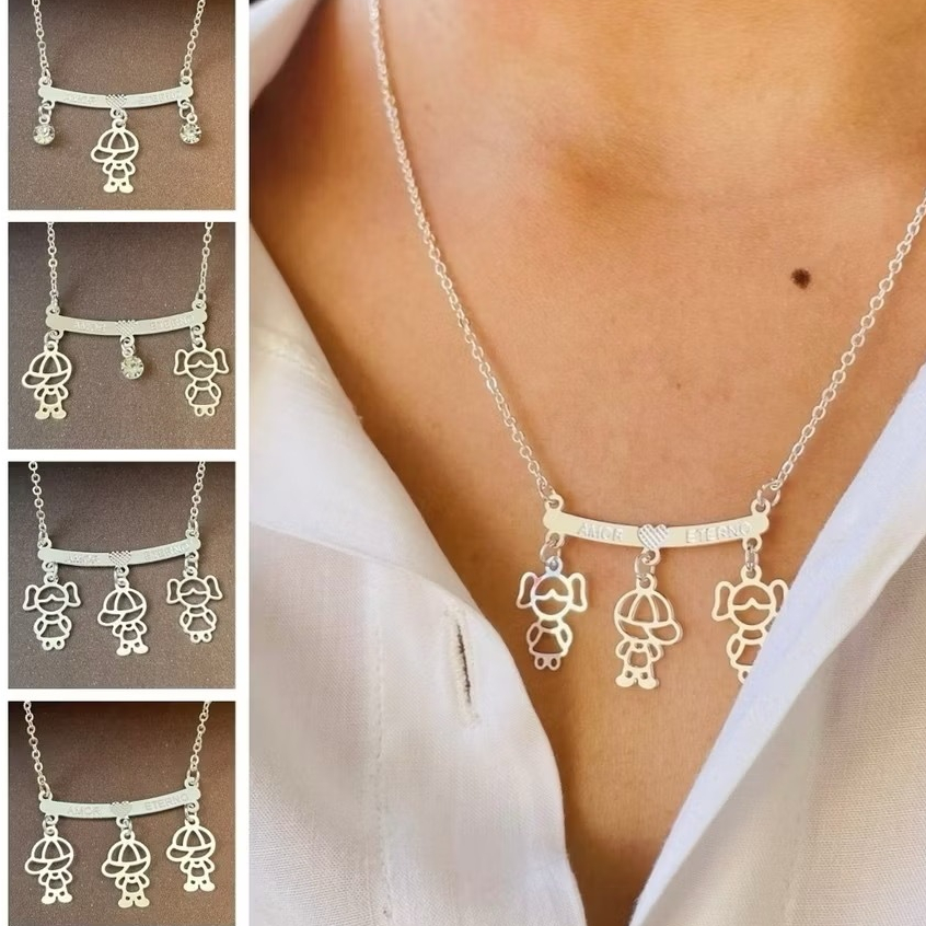 Colar Filhos Casal Menino Menina Três Quatro Filhos Filhas Meninos Meninas Banhado a prata 925 a Our