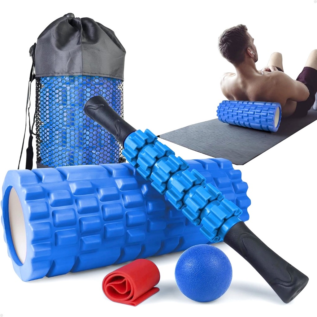 Kit Completo 4×1 Lorben Rolo de Massagem Bastão Miosfascial Bola Lacrosse Faixa Elástica Band Bolsa