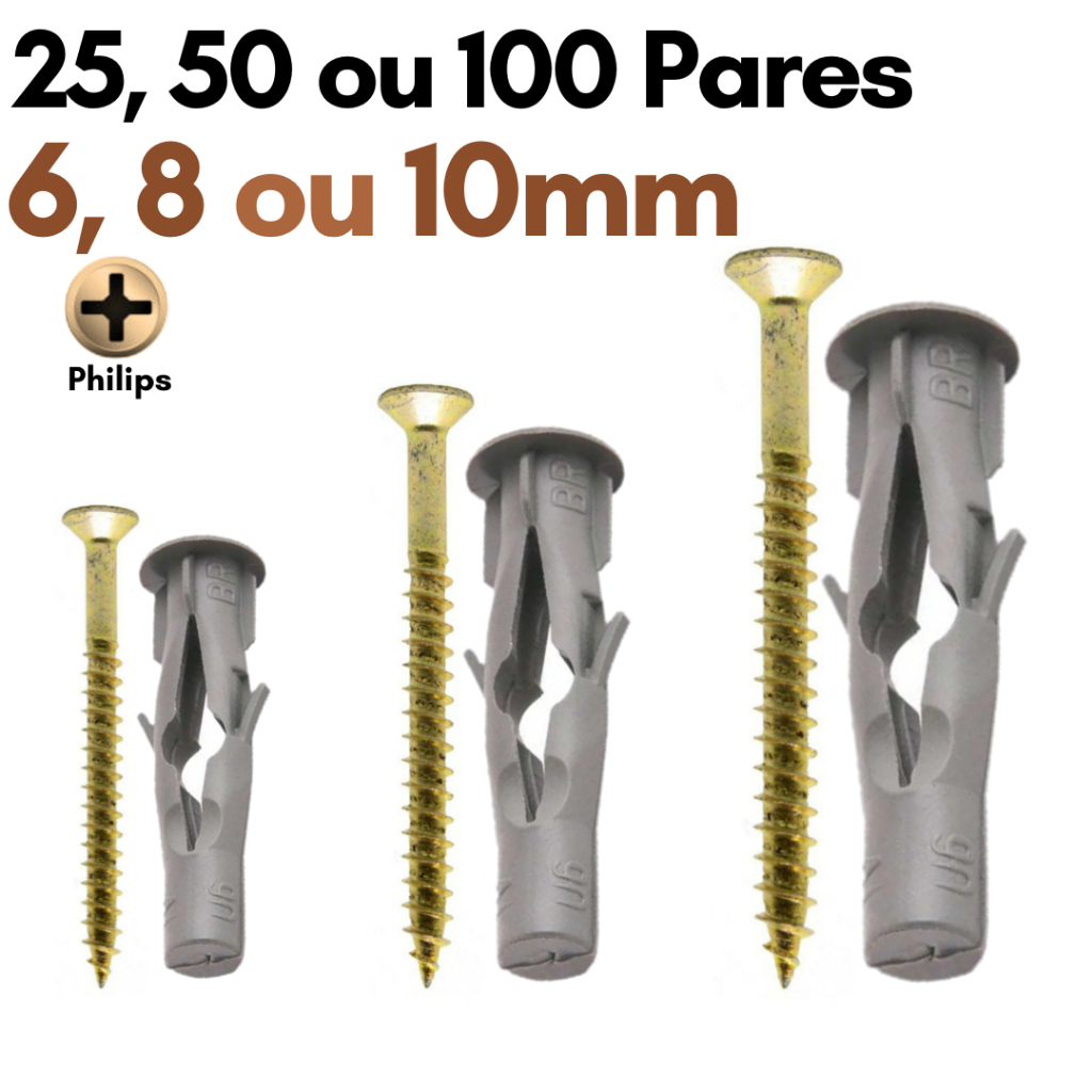 Bucha para Tijolo Baiano com Parafuso 6 8 10 Kit Bucha Baiana FU com Parafusos Bloco Vazado Furado