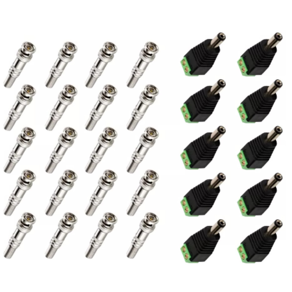 Kit 10 Conector P4 Mach + 20 Bnc Mola Cftv Cameras Segurança