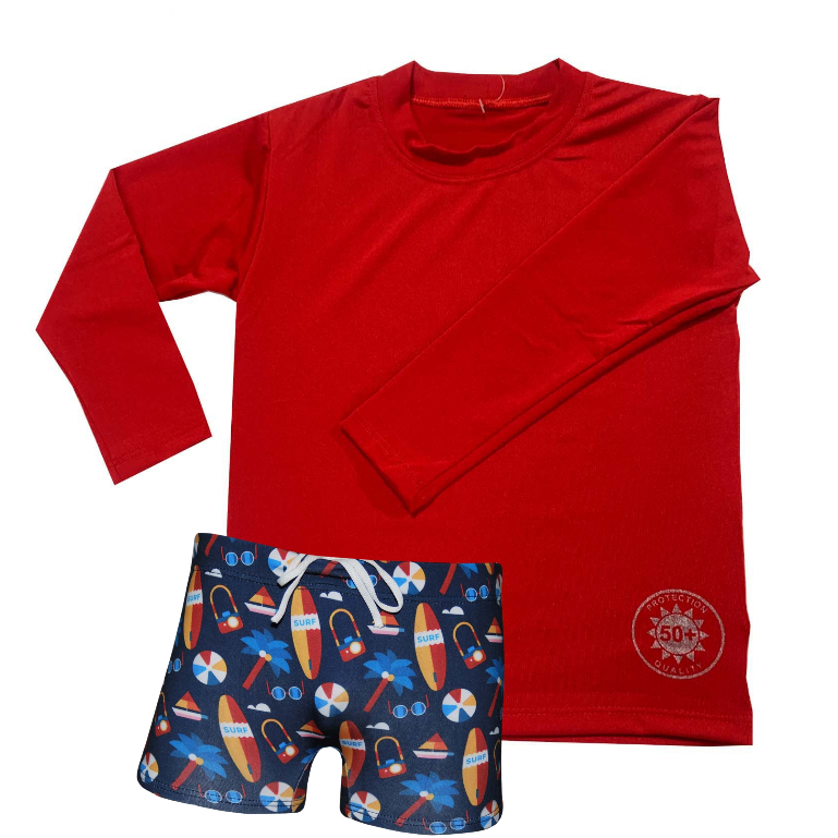 Conjunto Camisa UV + Sunga Boxer infantil/juvenil 