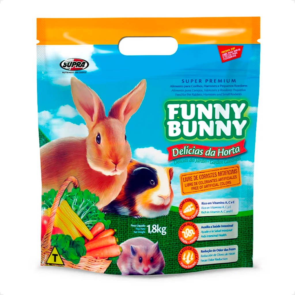 Ração Funny Bunny 1,8 Kg Delícias da Horta Coelhos, Hamster e Roedores