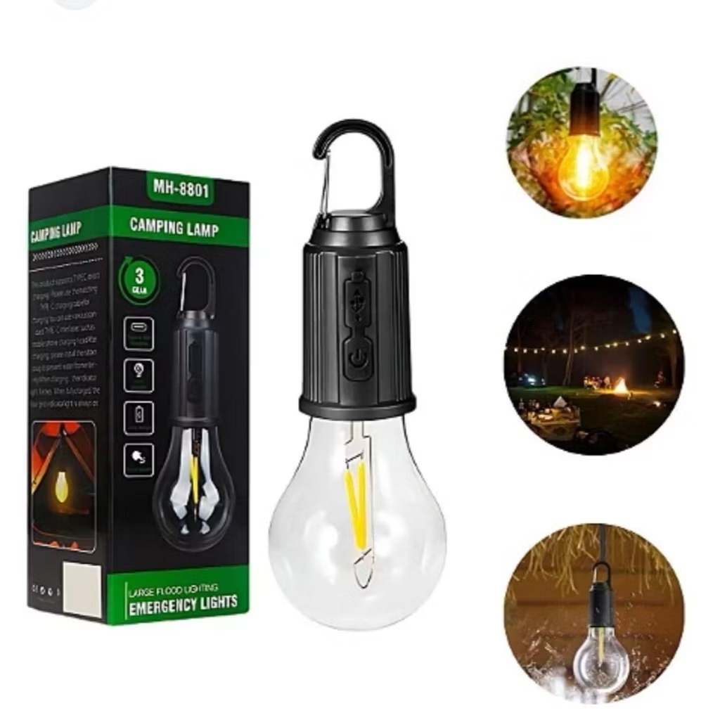 Lampada Led Emergência Recarregável Lampada de Filamento Acampamento Pesca/ regarreca c/ solar/ tipo