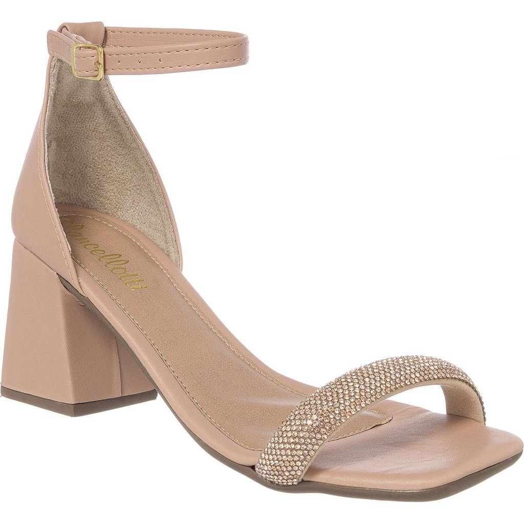 sandália Feminina de Strass Salto Grosso Saltinho  Conforto Festa Lancellotti