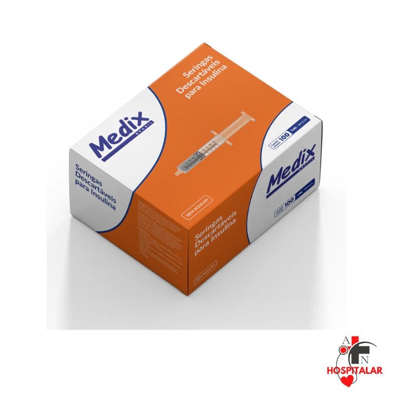 Seringa de Insulina 1ml 100UI SEM AGULHA – kit com 50/100 e 200 Unidades