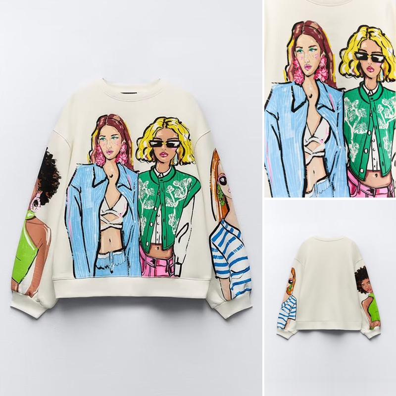 2025 Outono Novo Suéter Estampado Solto Para Meninas Com Gola Redonda 1131815