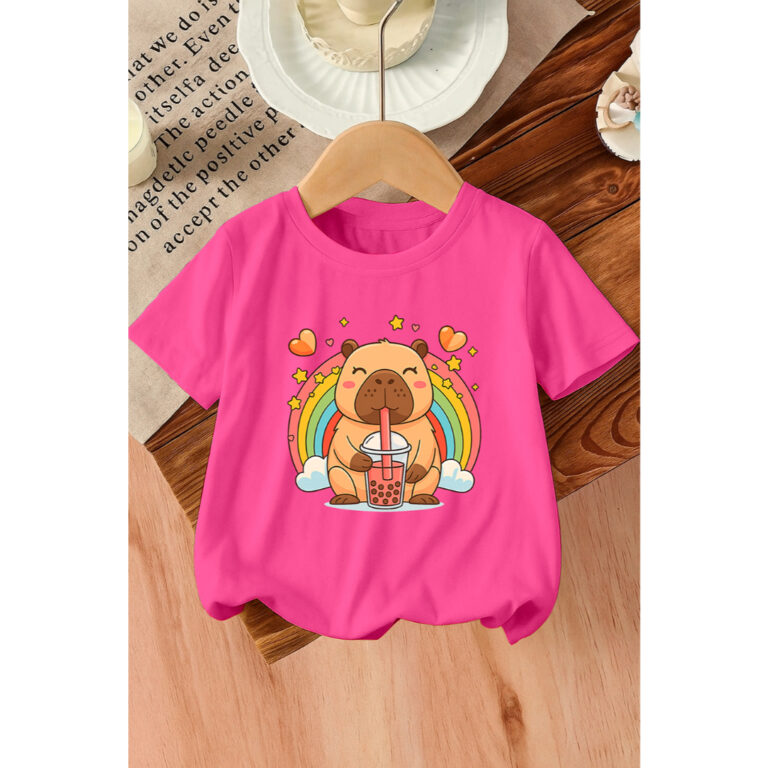 Camiseta Infantil Capivara Arco-Íris 100% Algodã