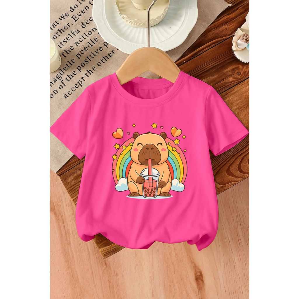 Camiseta Infantil Capivara Arco-Íris 100% Algodão  Fofo Cute EstampadoAnimal