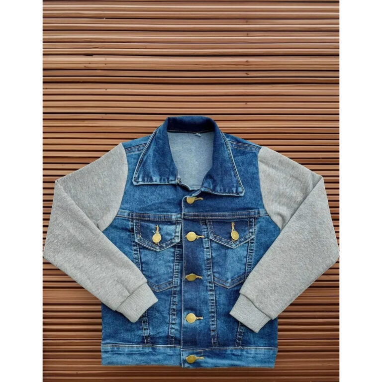 Jaqueta Infantil Jeans com Mangas de Moletom Mascu
