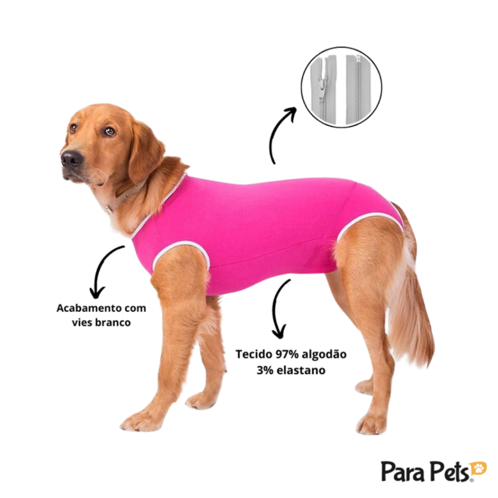 Roupa Pós Cirúrgica Com Zíper Fêmea Macho Castração Pet