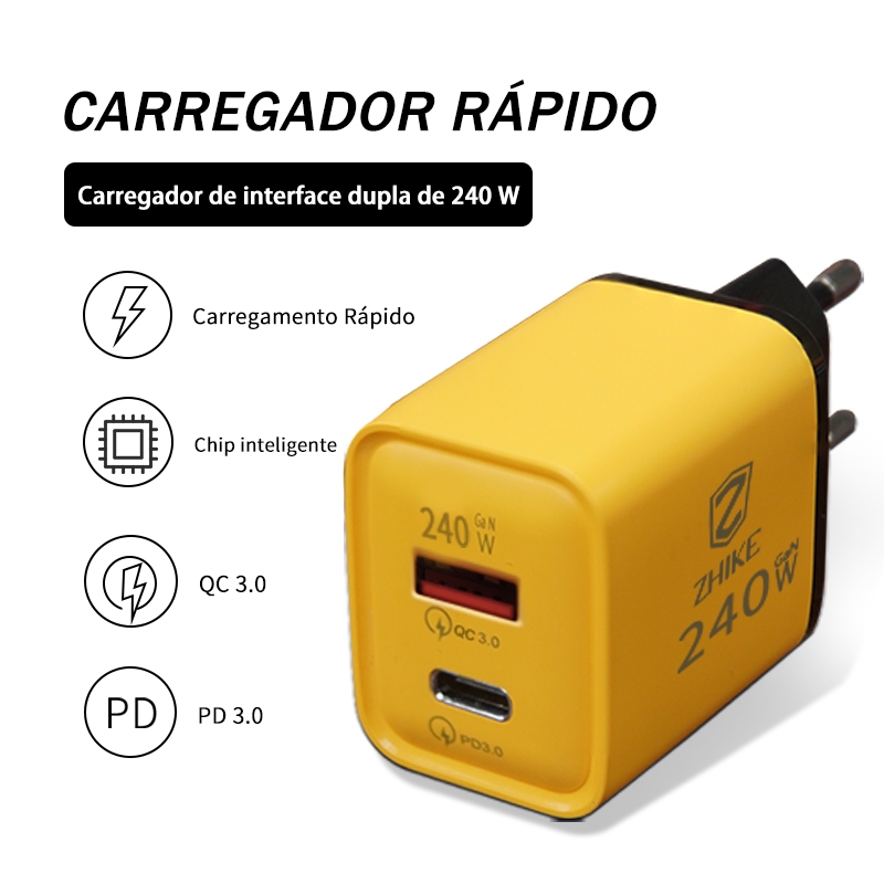 Adaptador De Carregamento Rápido USB A/Tipo C A+C 240 W GaN Carregador De Parede Para Viagem