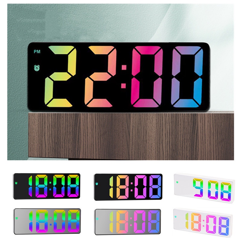 Relógio Digital LED De Tela Grande Colorido Com Tempo Mesa Data