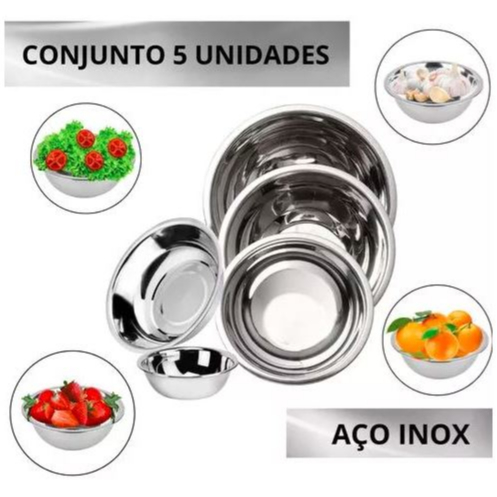 Tigela Inox Bowl Saladeira Com 5 Pecas