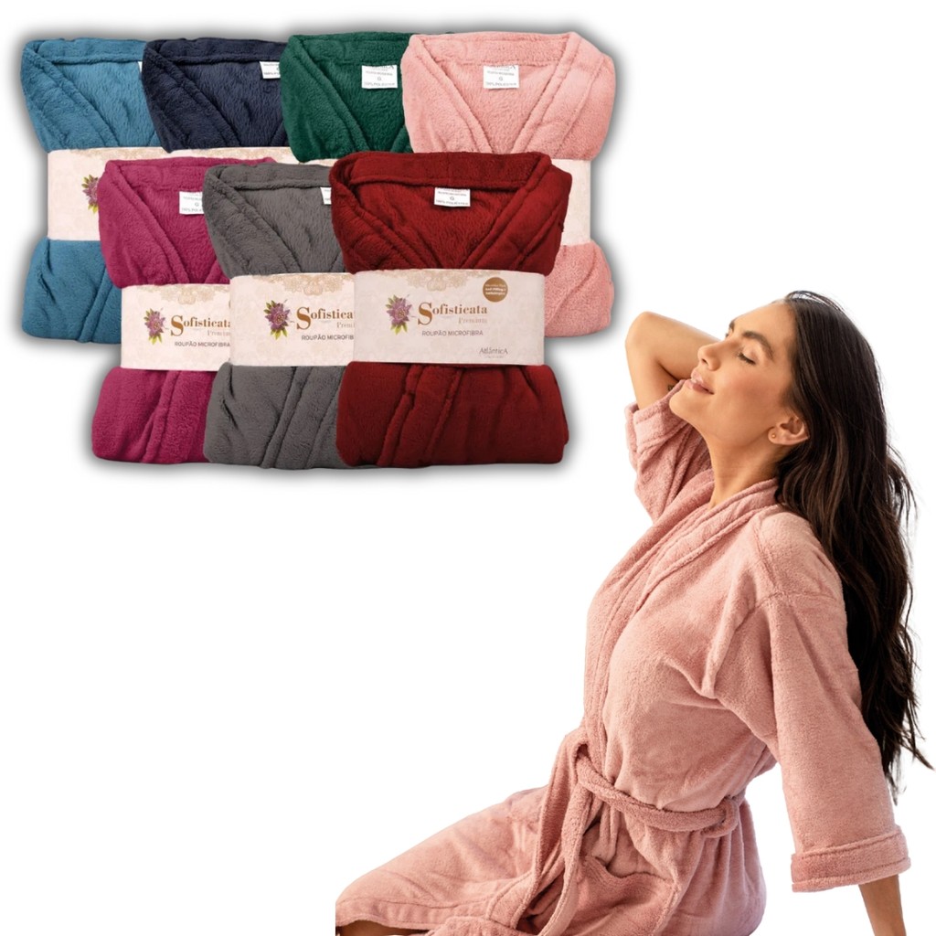 Roupão Unissex Microfibra Sofisticata Kimono Super Fofinho Diversas Cores Manga Curta Roupao De Luxo