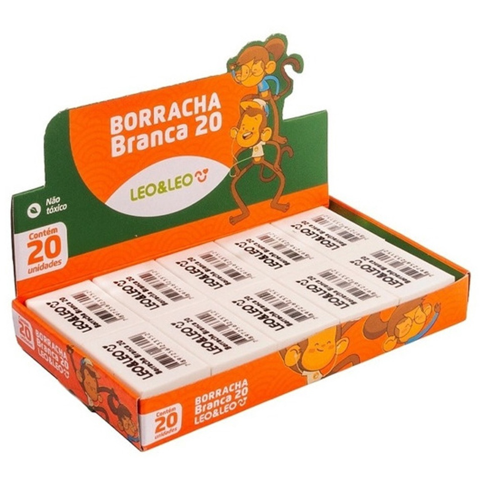 Kit 20 Unidades Borracha Branca Escolar N°20/40/60 LeoELeo