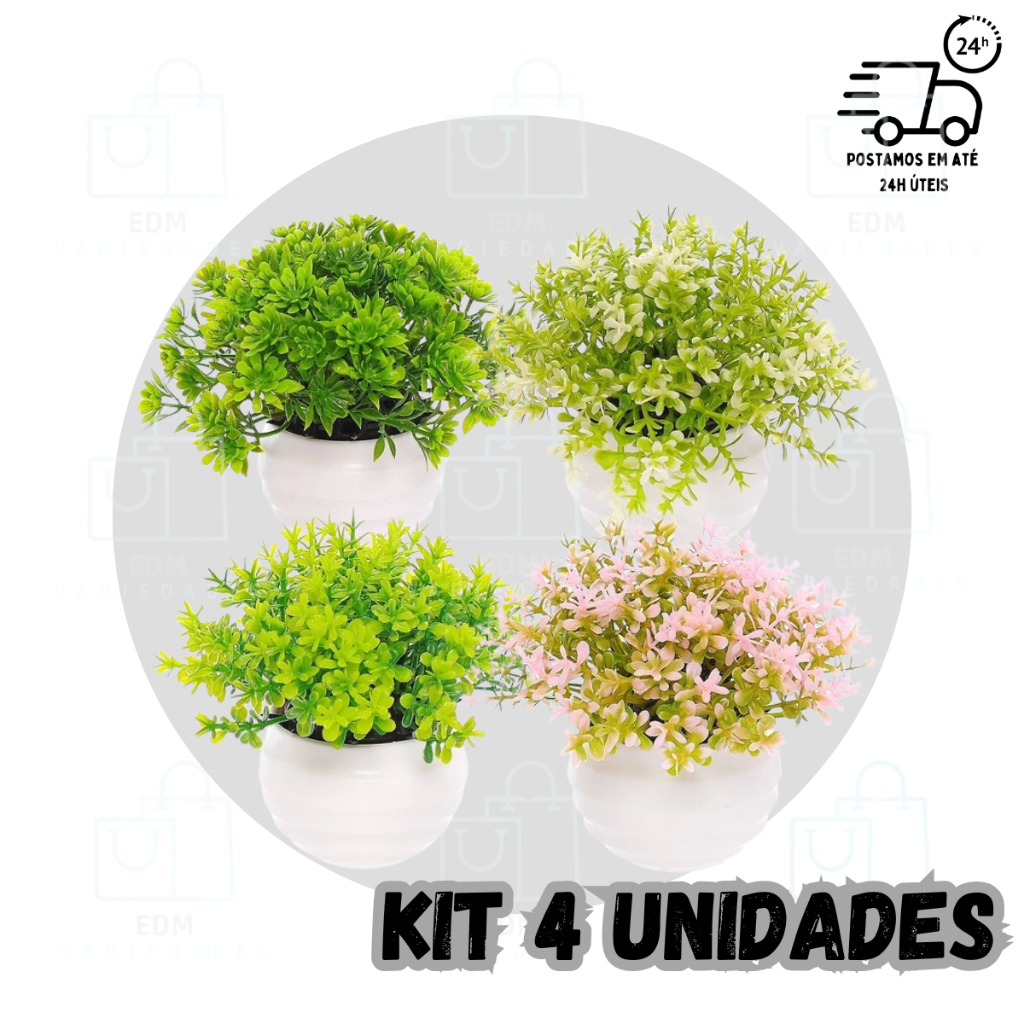 Kit Vasinhos Planta Artificial Flores Decorativos Branco Decoração Rack Sala Banheiro Cachepot