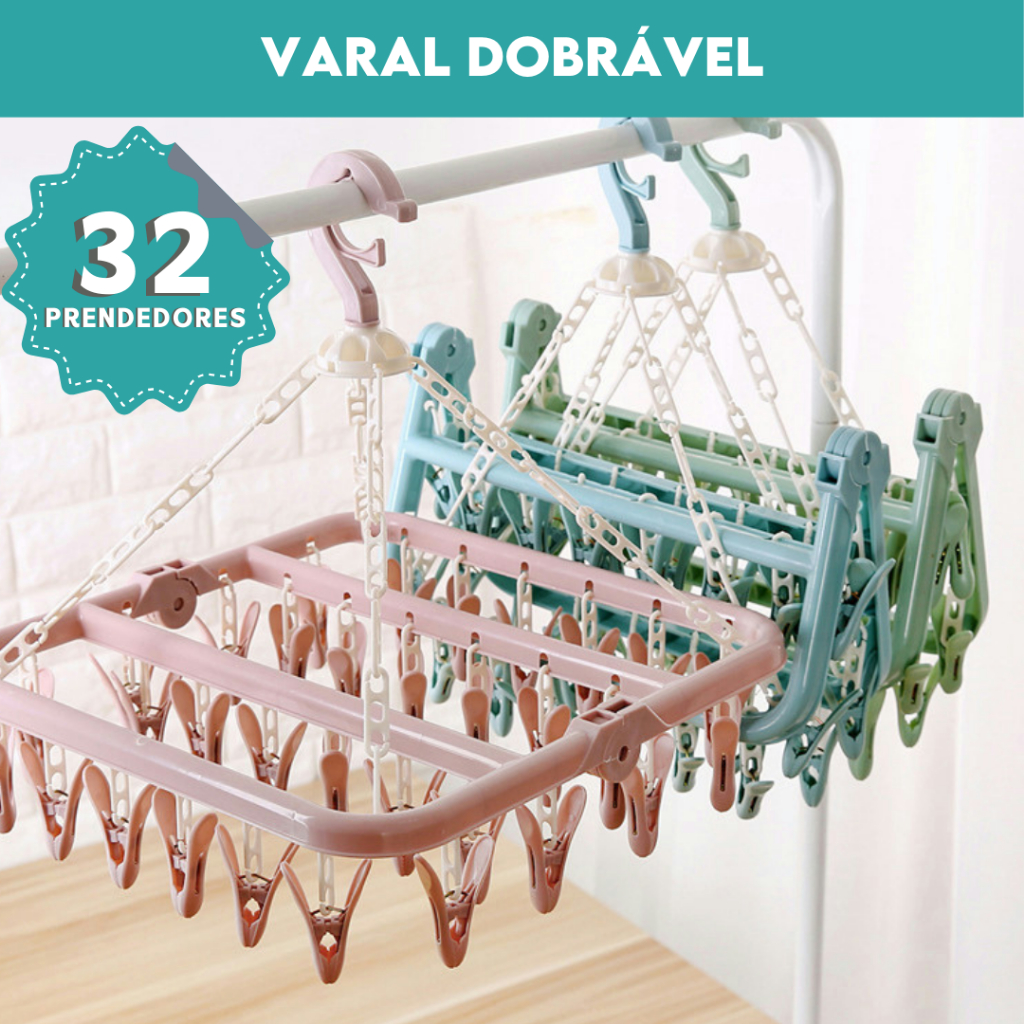 Varal de Roupas Íntimas Dobravel Com 32 Prendedores –  Meias, Calcinhas e Cuecas – CH