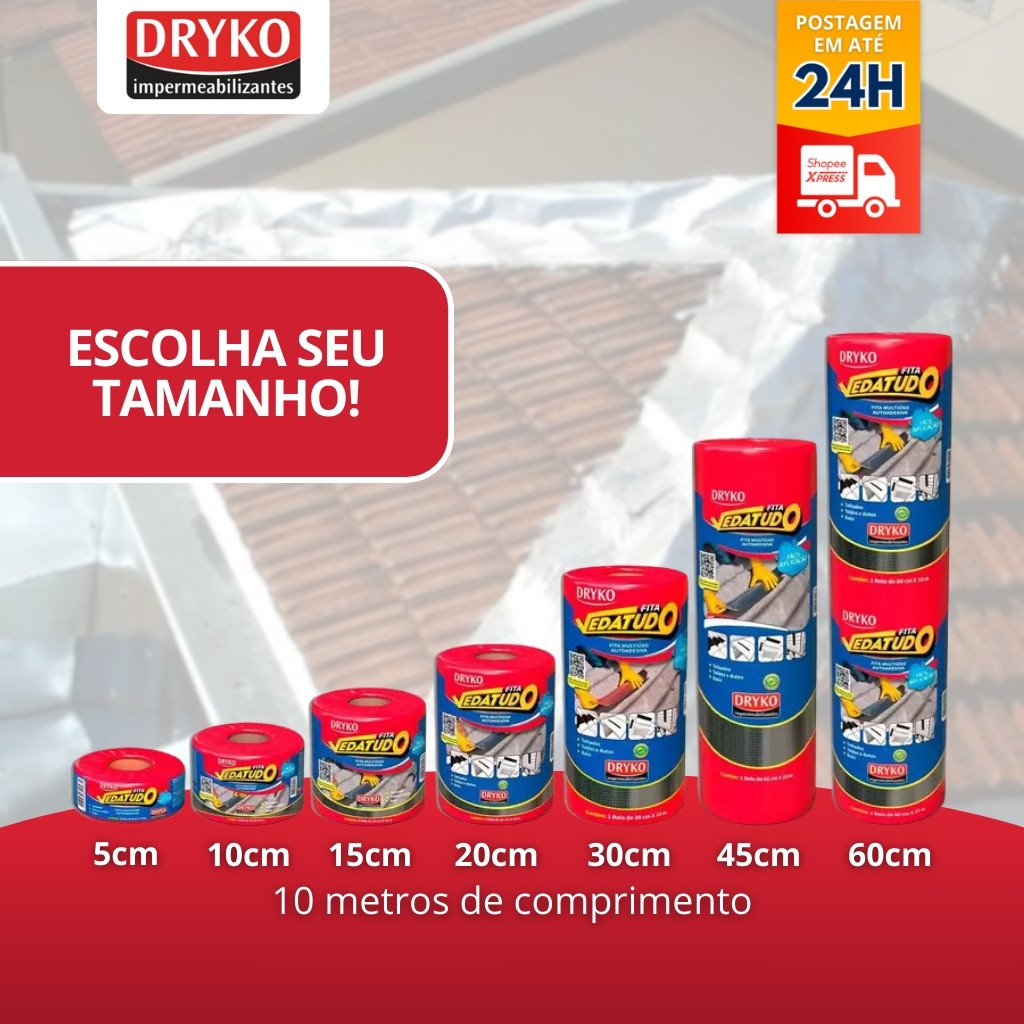 Fita Manta Asfáltica Adesiva Telhados Escolha o Tamanho DRYKO Reparo Em Telhados AntiGoteira e Furos