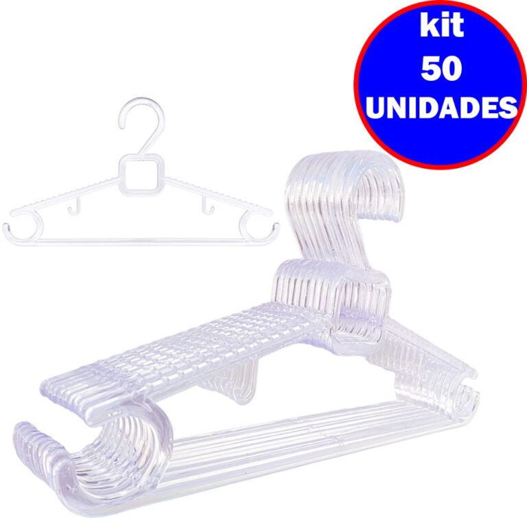 Kit 50 Cabides acrilico transparente adulto resist