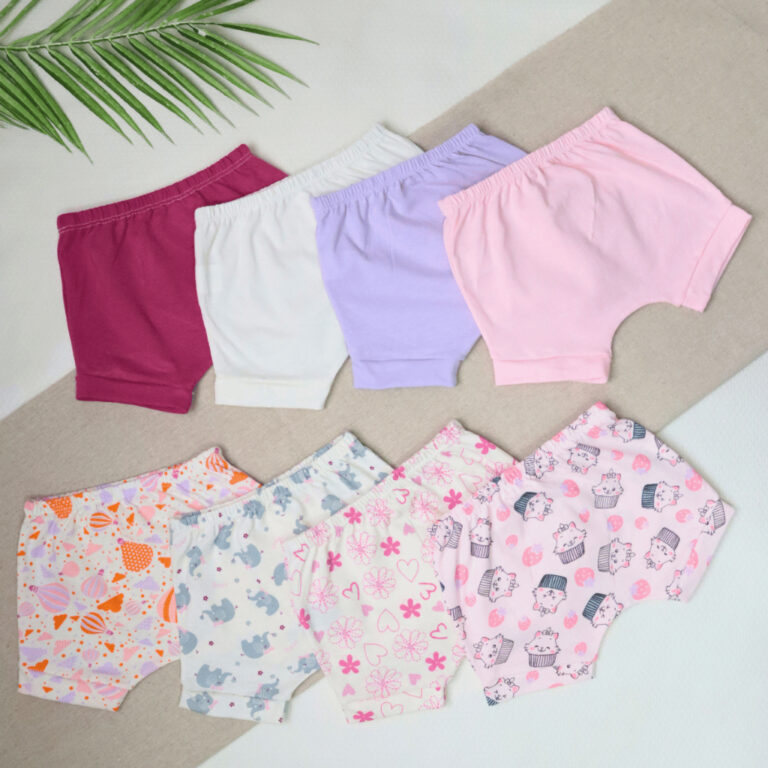 Kit 8 Shorts de Bebê Malha Misto Liso e Estampado