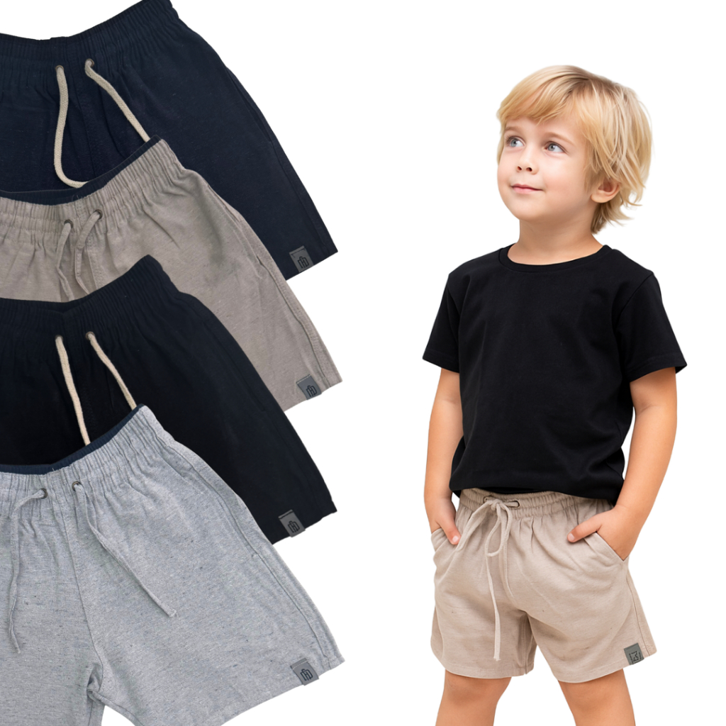 Bermuda Infantil Linho Menino Casual Short Premium Masculino 2 – 10 anos