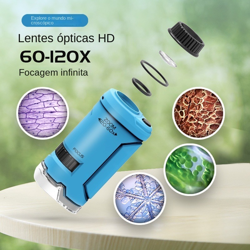 Microscópio De Mão Portátil Com Zoom 60X-120X Para Plantas Infantis