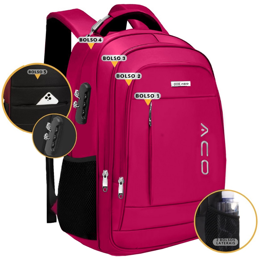 Mochila Masculina Feminina Reforçada Escola Faculdade Antifurto Resistente Cadeado Saída USB Urbana