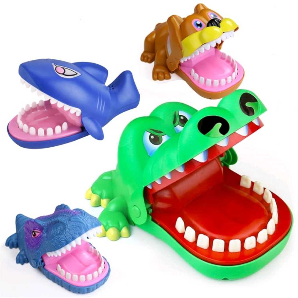 KIT BRINQUEDOS INFANTIS CROCODILO DENTISTA MORDE DEDO JACARÉ APERTA DENTE ORIGINAL GRANDE JOGOS INTE