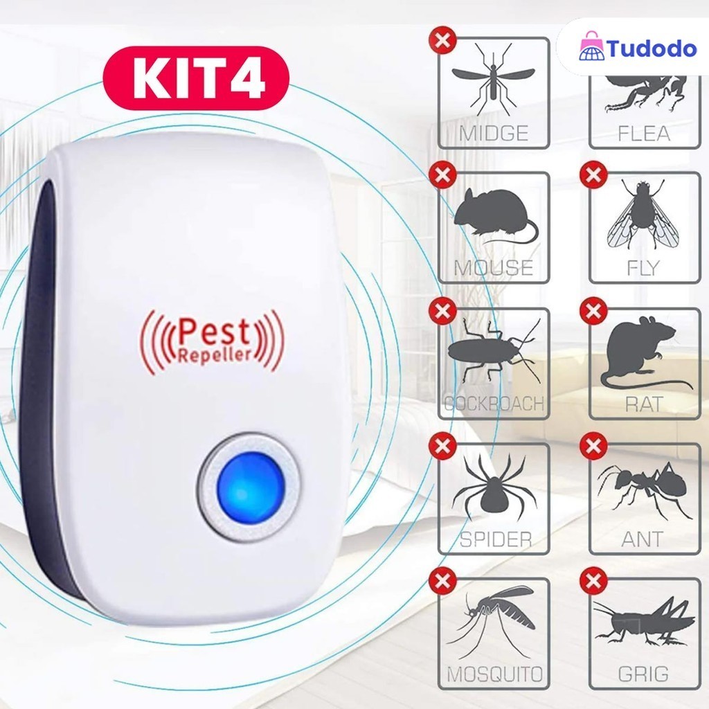1-4 Repelente Eletrônico Ultrassônico Mosca Pernilongos Baratas Morcegos repele e Espanta Ratos