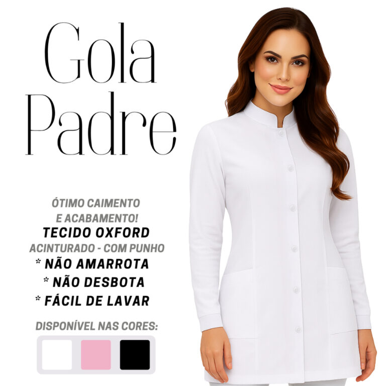 JALECO FLP Feminino Acinturado Gola Padre Manga Lo