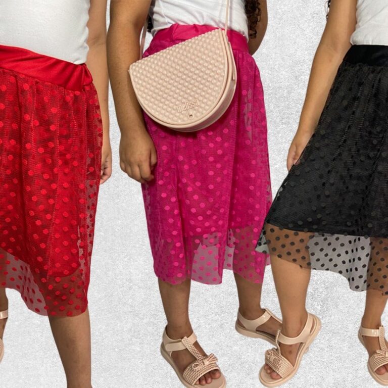 Saia Tule Renda Bolinhas Midi Criança infantil Ju