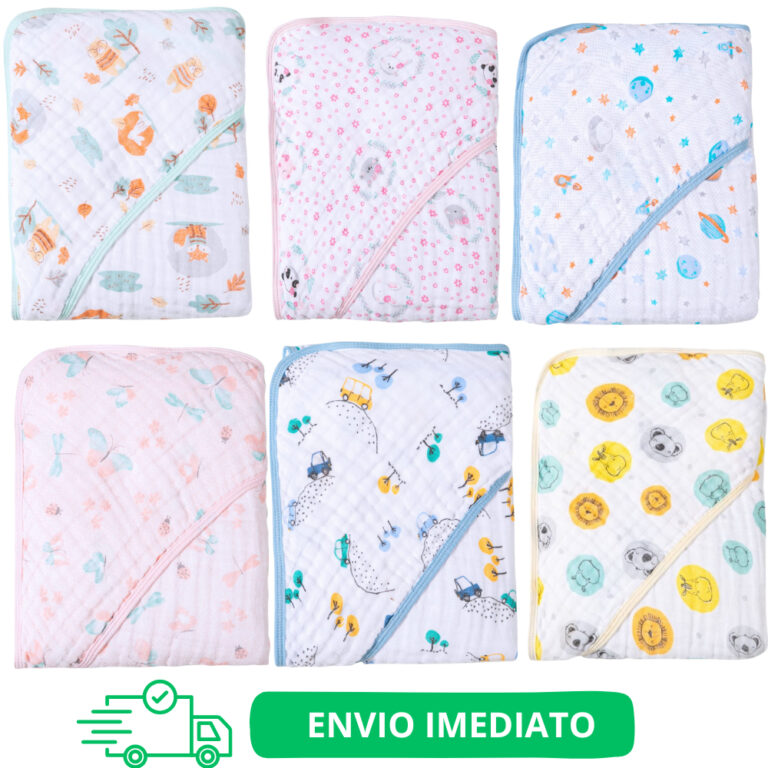Kit com 2 Toalhas De Banho Bebê com Capuz Fralda 