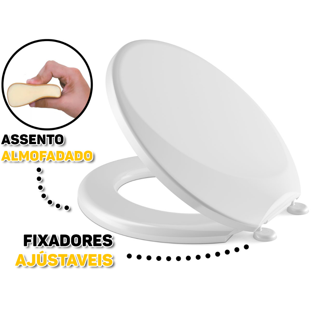 Assento Sanitário Almofadado Qualidade Oval Suavit Tigre Original Tampa Vaso Deca Celite Universal
