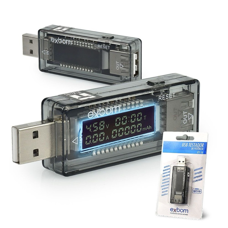 Testador USB de Voltagem e Amperagem – Medidor de Capacidade com Display LED 3.3 – Proteção Contra S