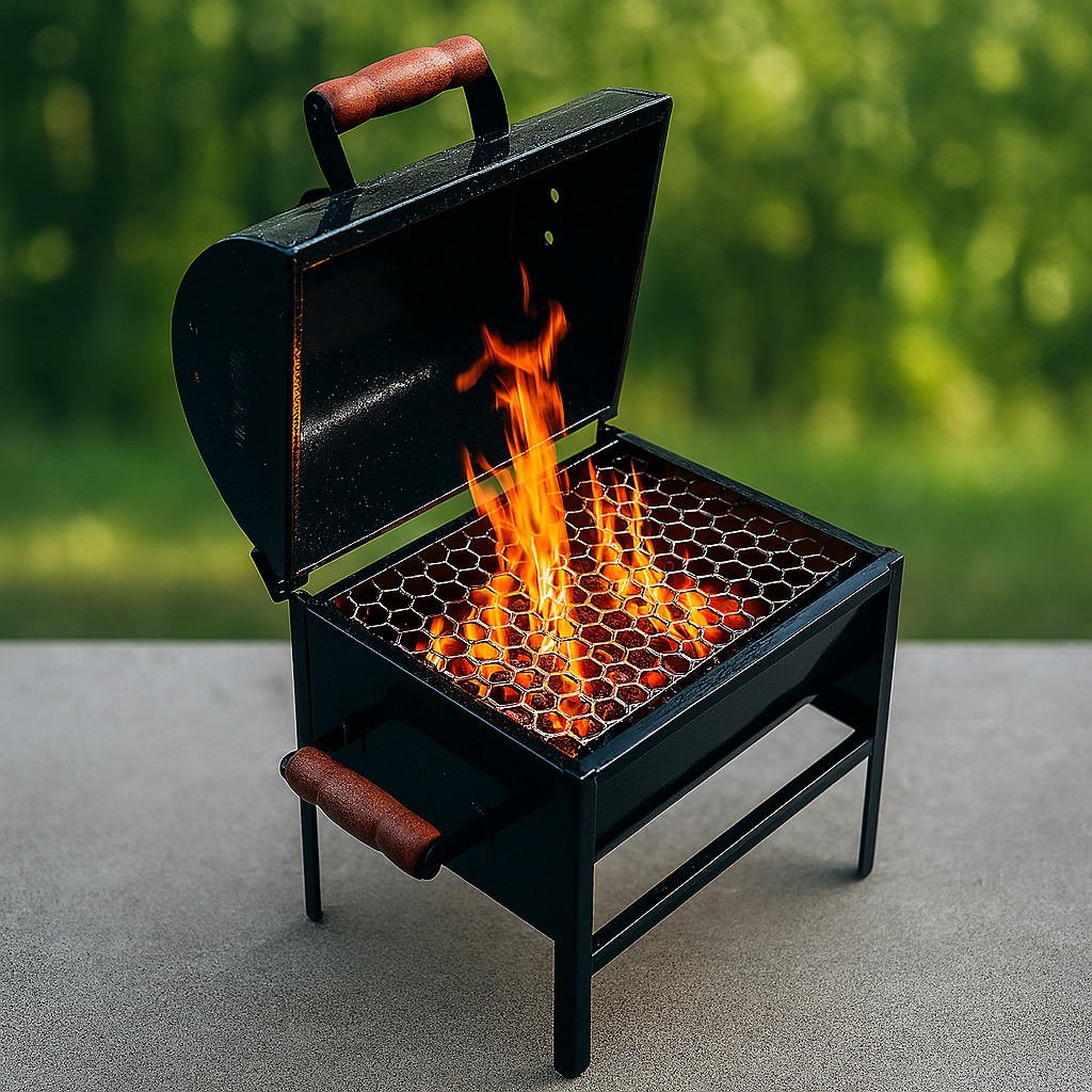 Churrasqueira Bafo Portátil com Tampa e Alça Madeira Ideal para Camping e Apartamento