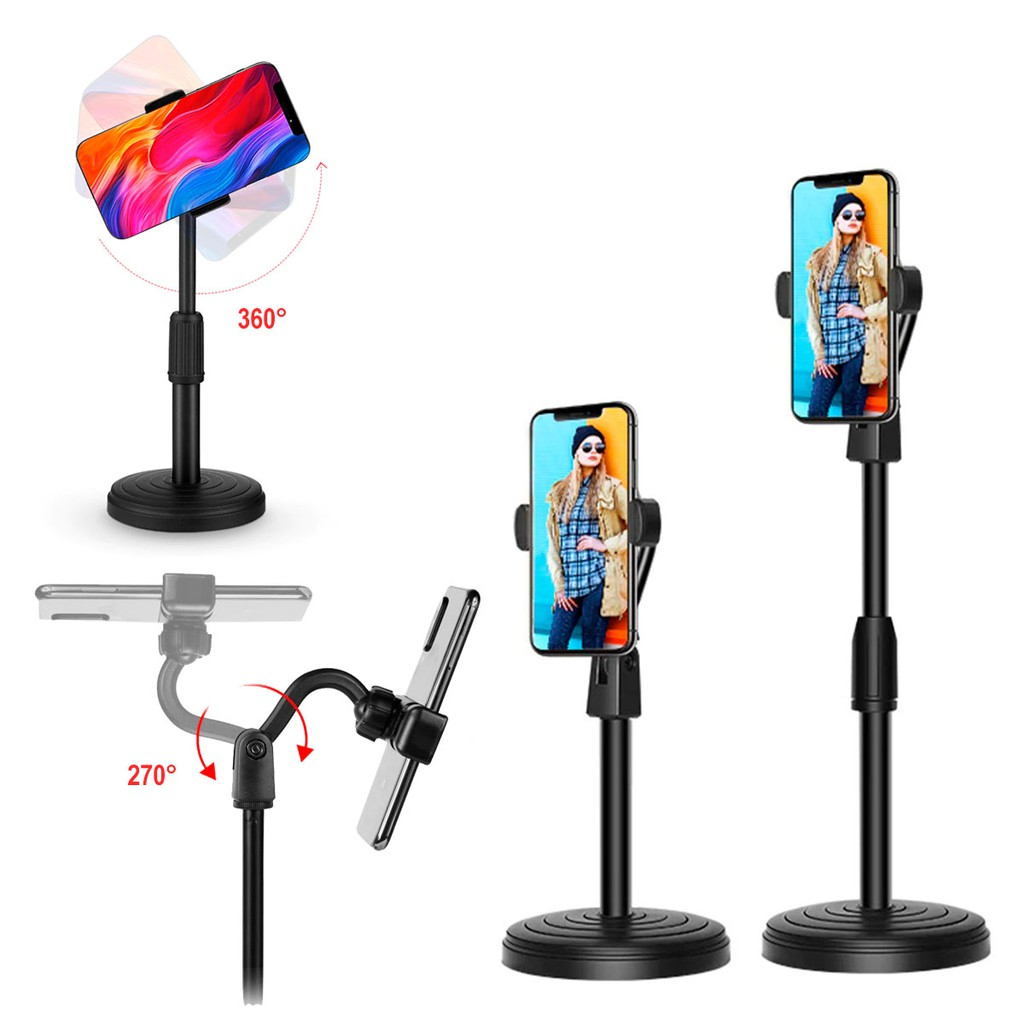 Suporte Para Celular De Mesa Tripé Com Braco Articulado 360. Altura Ajustável