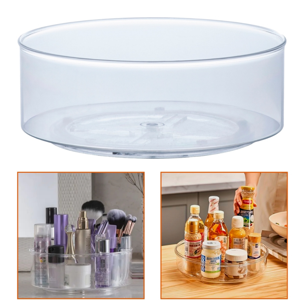 Organizador de Cozinha Pia Despensa Armário Banheiro Maquiagem Redondo Giratório 23Cm Transparente