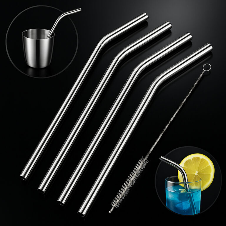 KIT 5 PEÇAS COM 4 CANUDOS DE AÇO INOX REUTILIZÁ