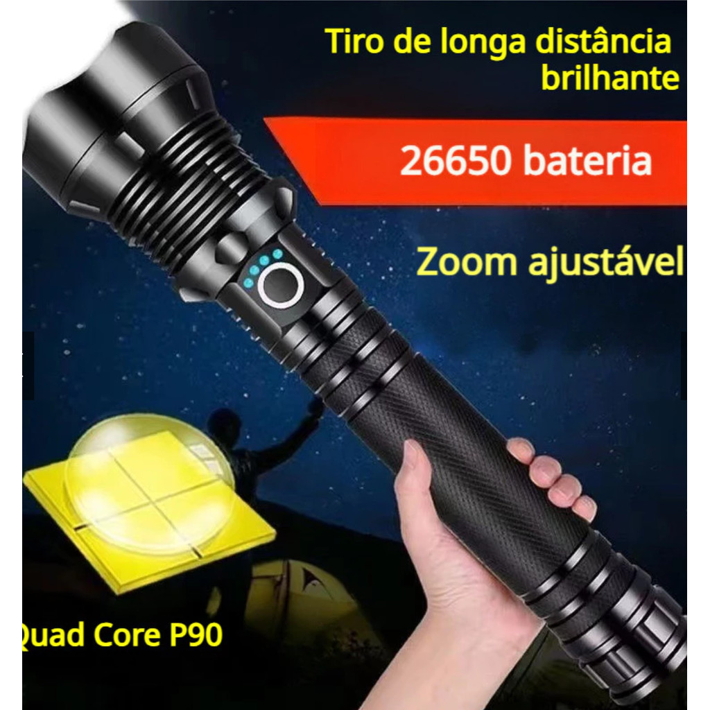 Lanterna Super Potente T9 P50 Tática Mais Forte Do Mundo Potente Sitio Fazenda Acampamento Camping S
