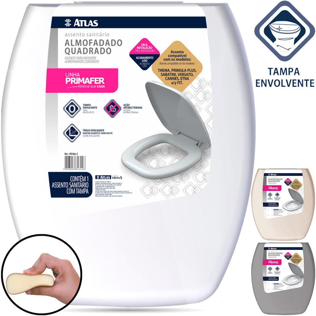 Assento Sanitário Clássico Almofadado Retangular Thema Atlas Primula Sabatini Anturius Versato Canne
