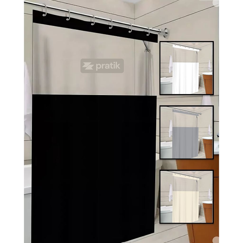 Cortina De Box Banheiro Com Visor Transparente Antimofo 100% Em PVC Resistente ou cortina em Vinil