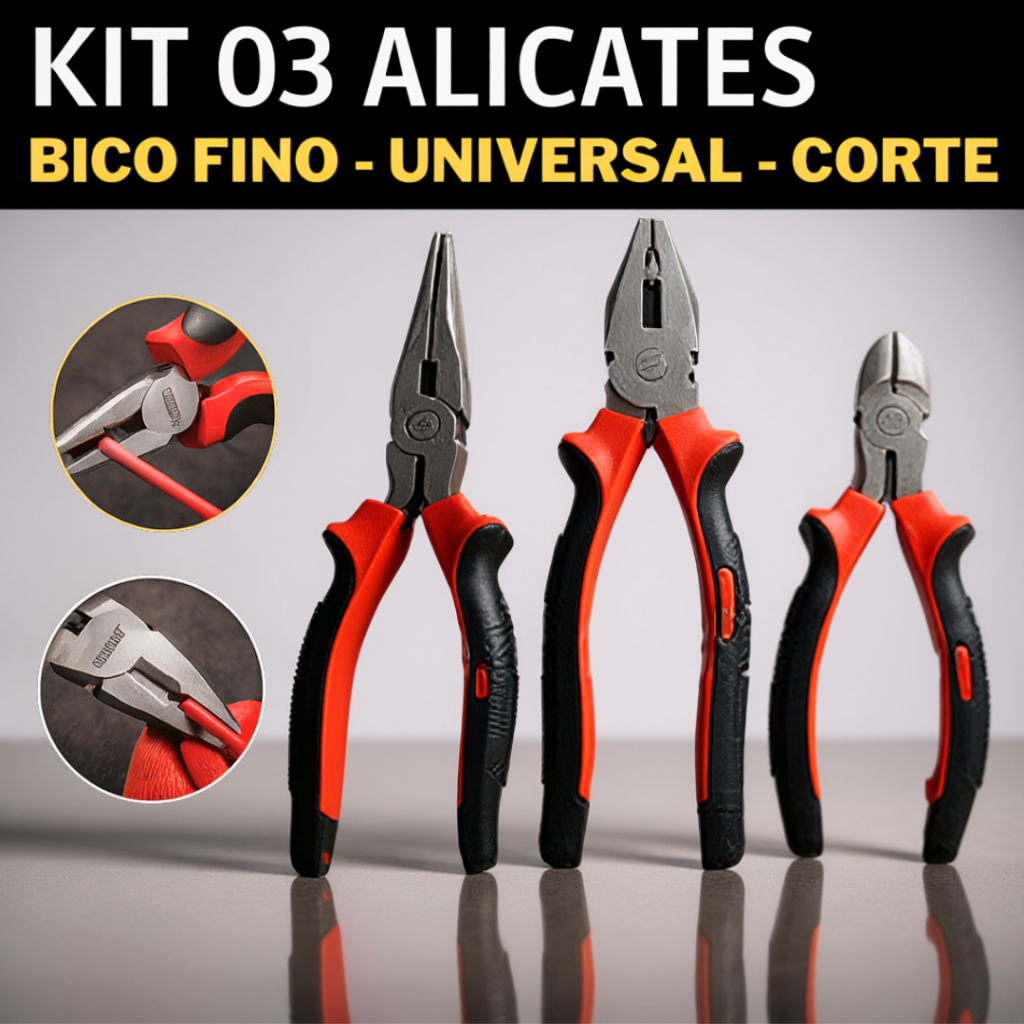 Kit Até 03 Alicate Universal 6 Polegadas Multiuso Emborrachado Ferramentas Bico Fino Corte