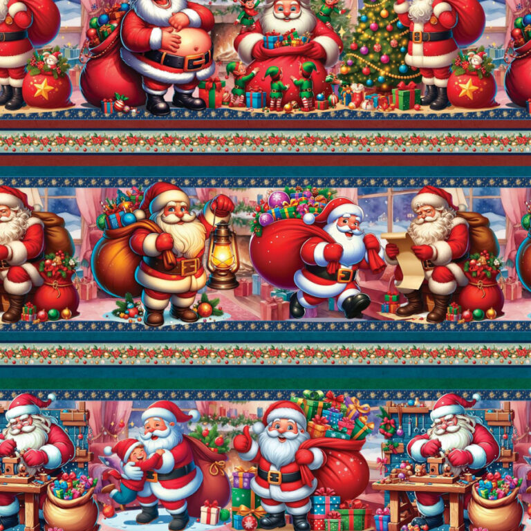 Tecido Barrado Natal Tricoline Digital Papai Noel 
