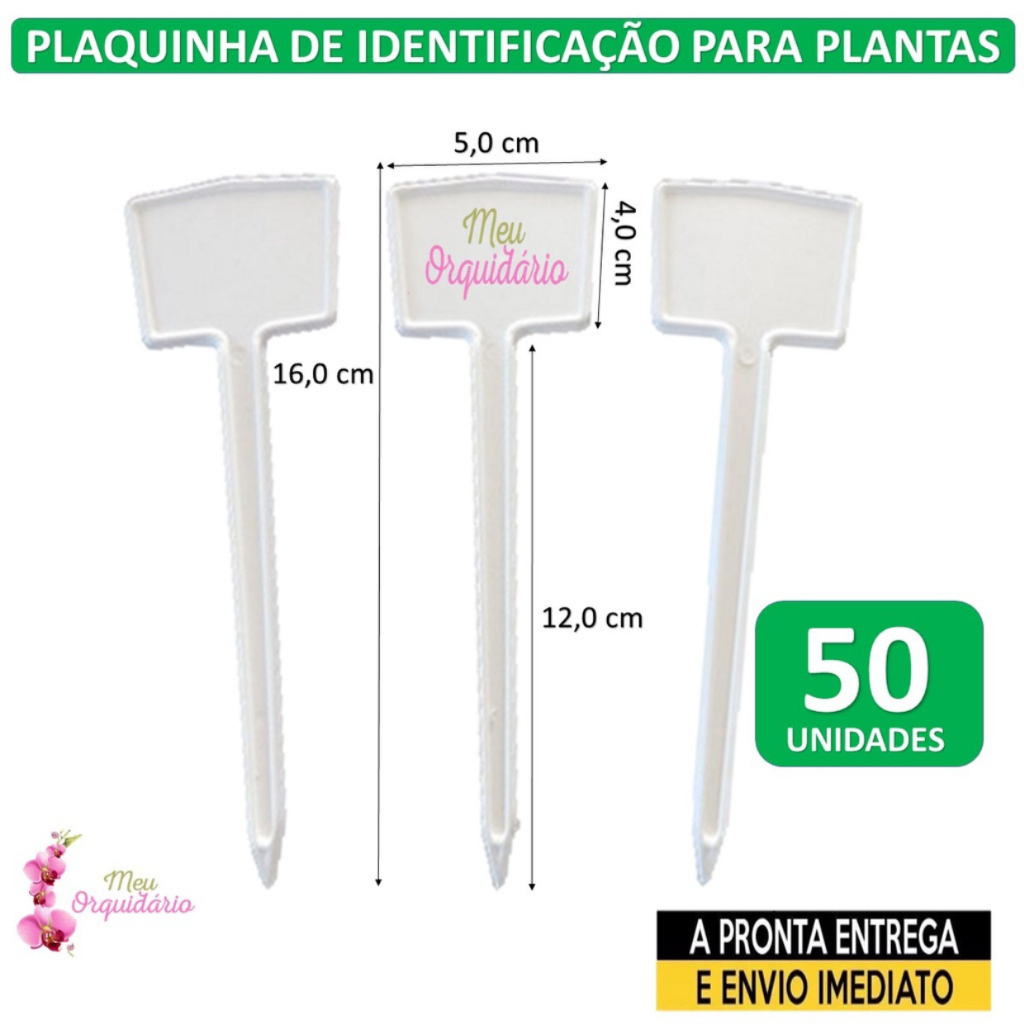 Plaquinha / Placa de Identificação de Plantas ou Produtos Modelo E-16cm Kit com 50 Unidades