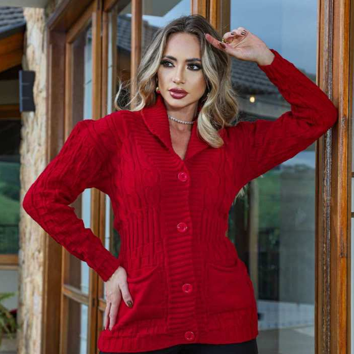 Casaco Feminino inverno cardigan aberto com botõe