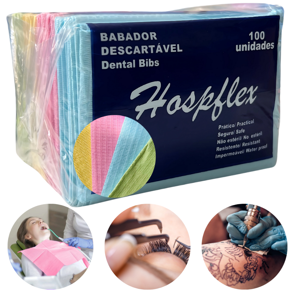 Babador Descartável Odontológico Impermeável C/100 Unidades dental bibs rosa branco